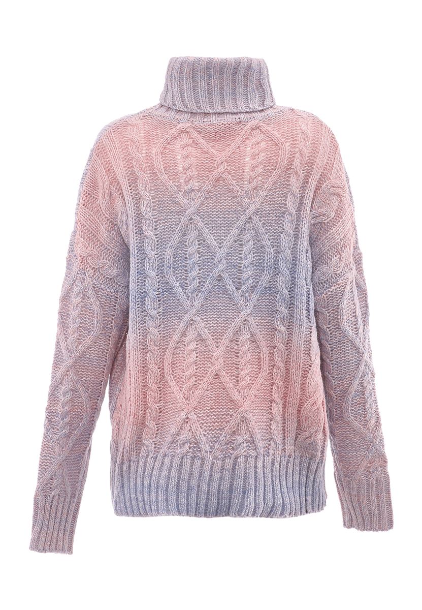 Rollkragenpullover mit Zopfmuster und Farbverlauf