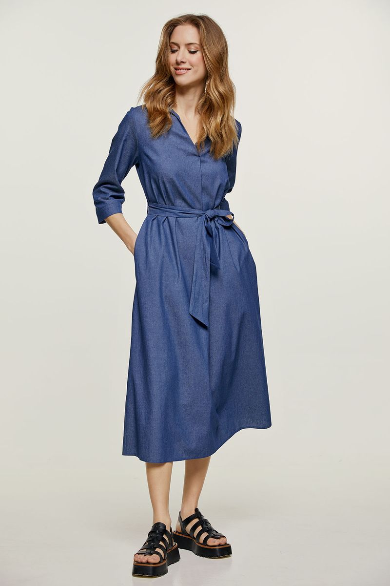 Midikleid aus Denim mit Gürtel