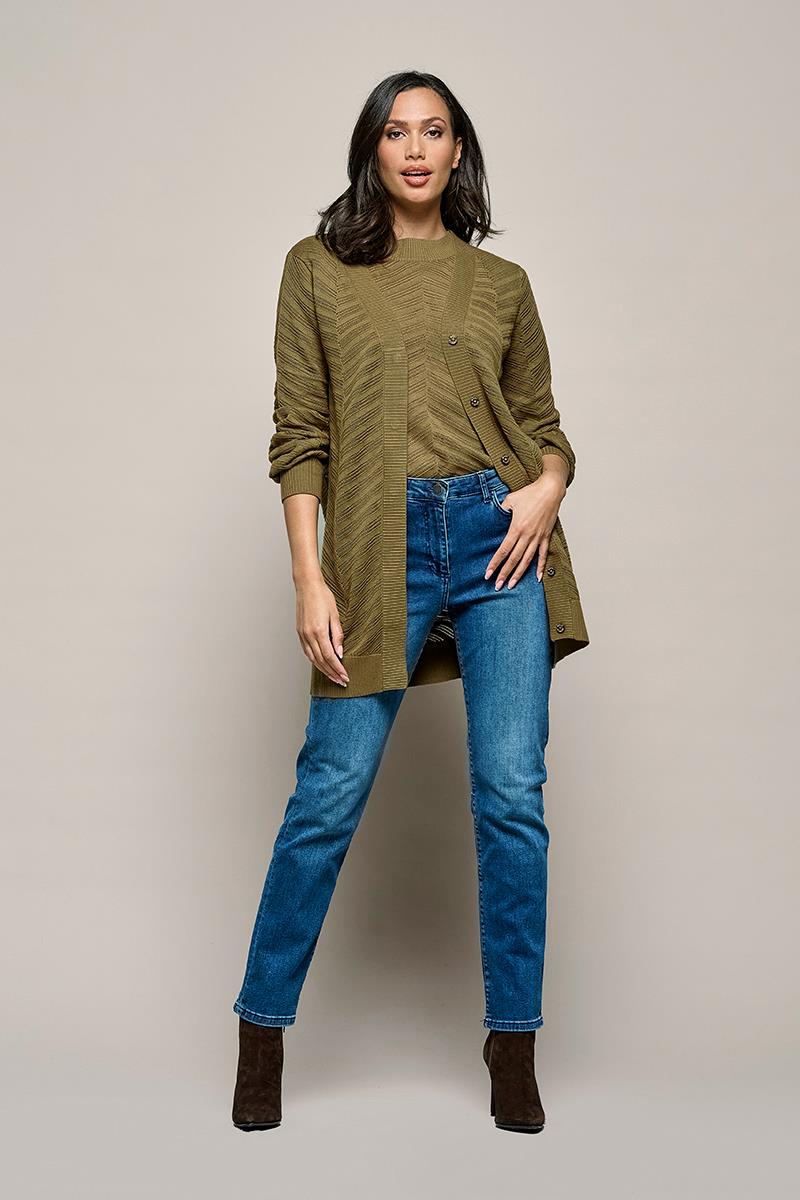 Langer Cardigan mit grafischem Lochmuster