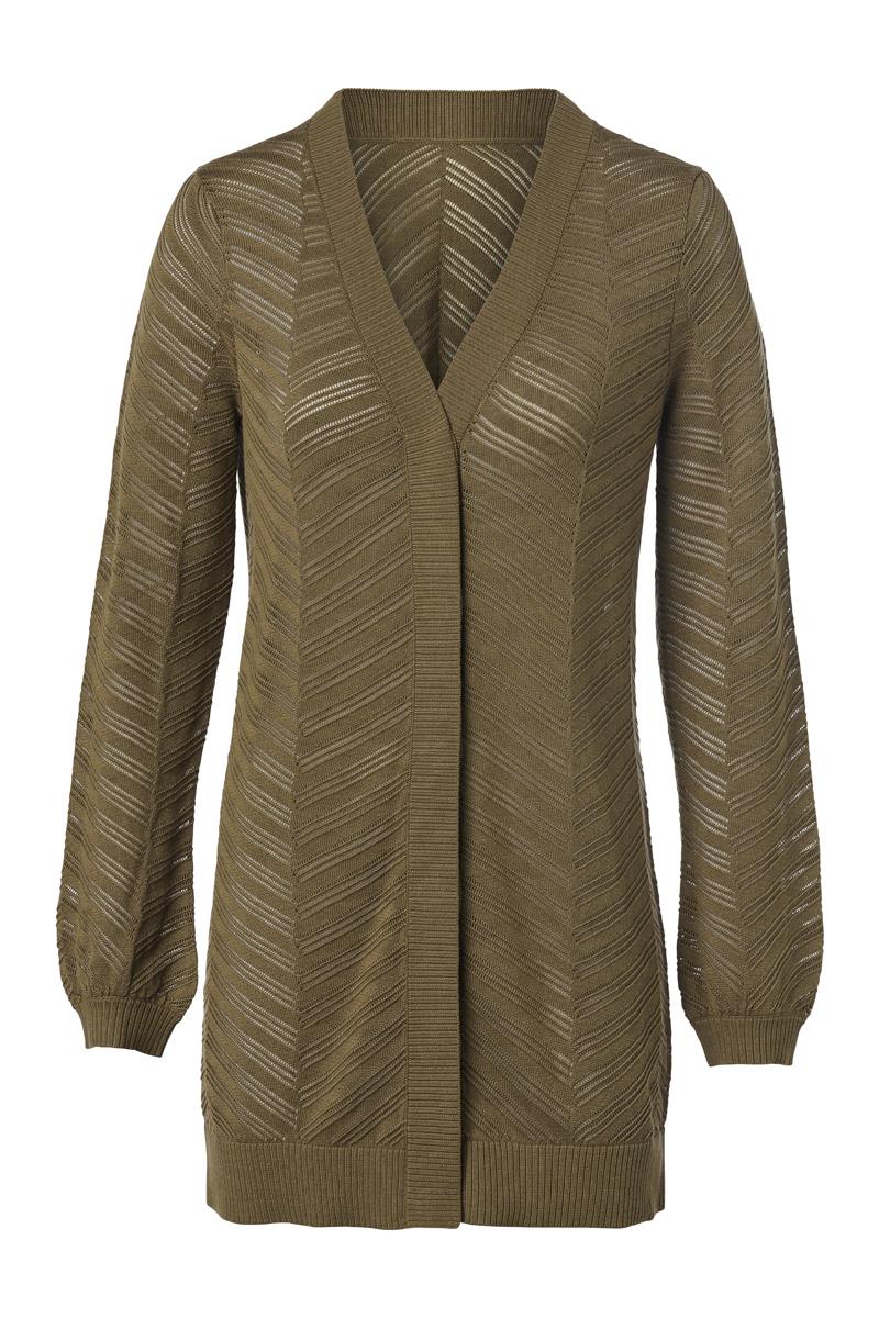 Langer Cardigan mit grafischem Lochmuster