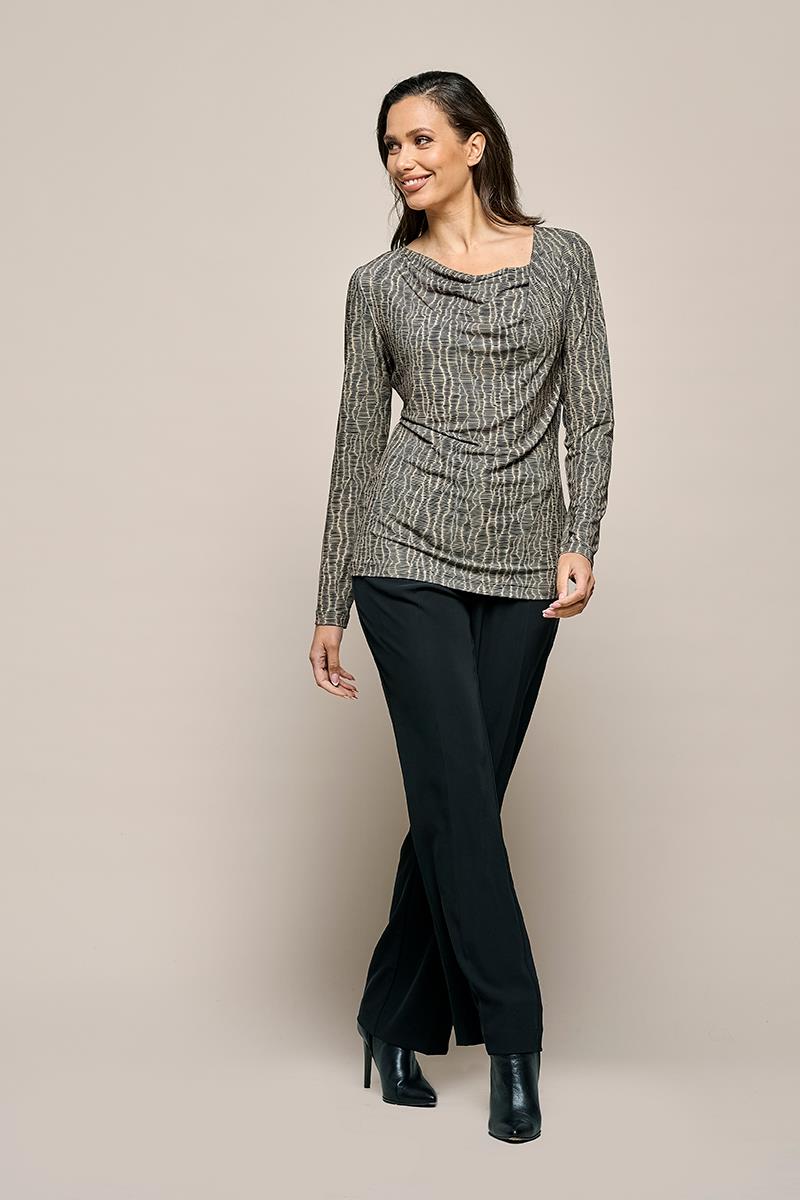 Langarmshirt mit asymmetrischem Wasserfallkragen