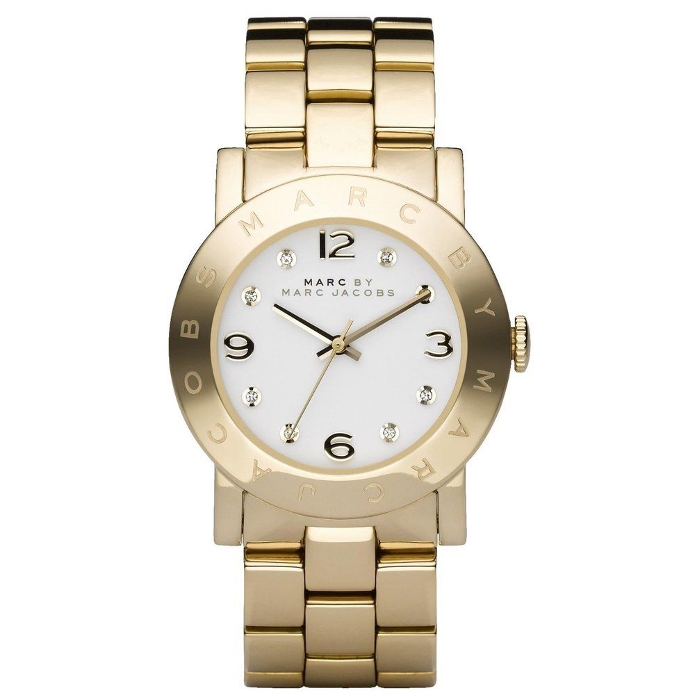 Goldfarbene Armbanduhr mit Kristall-Indizes