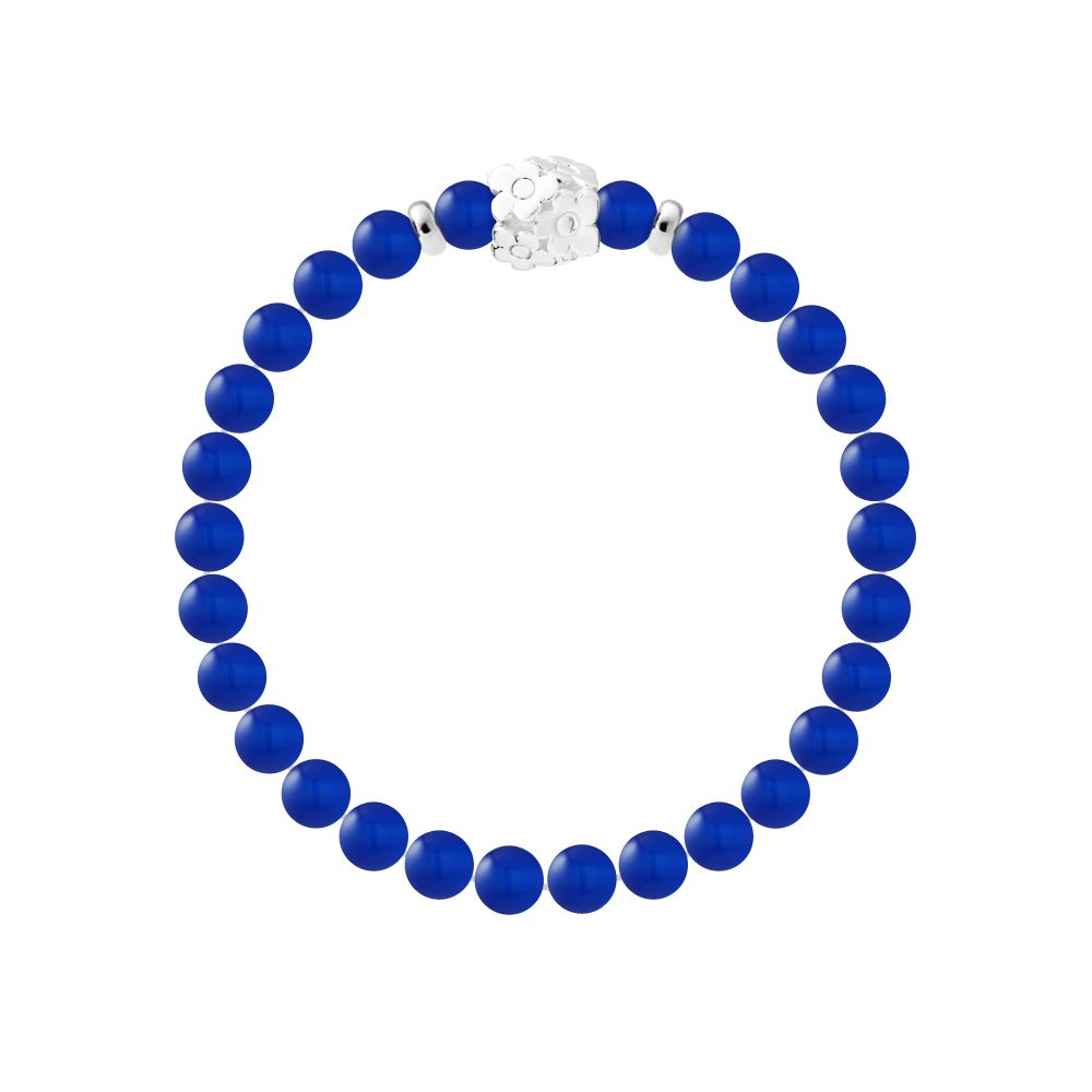 Blaues Achat-Perlenarmband mit Blume