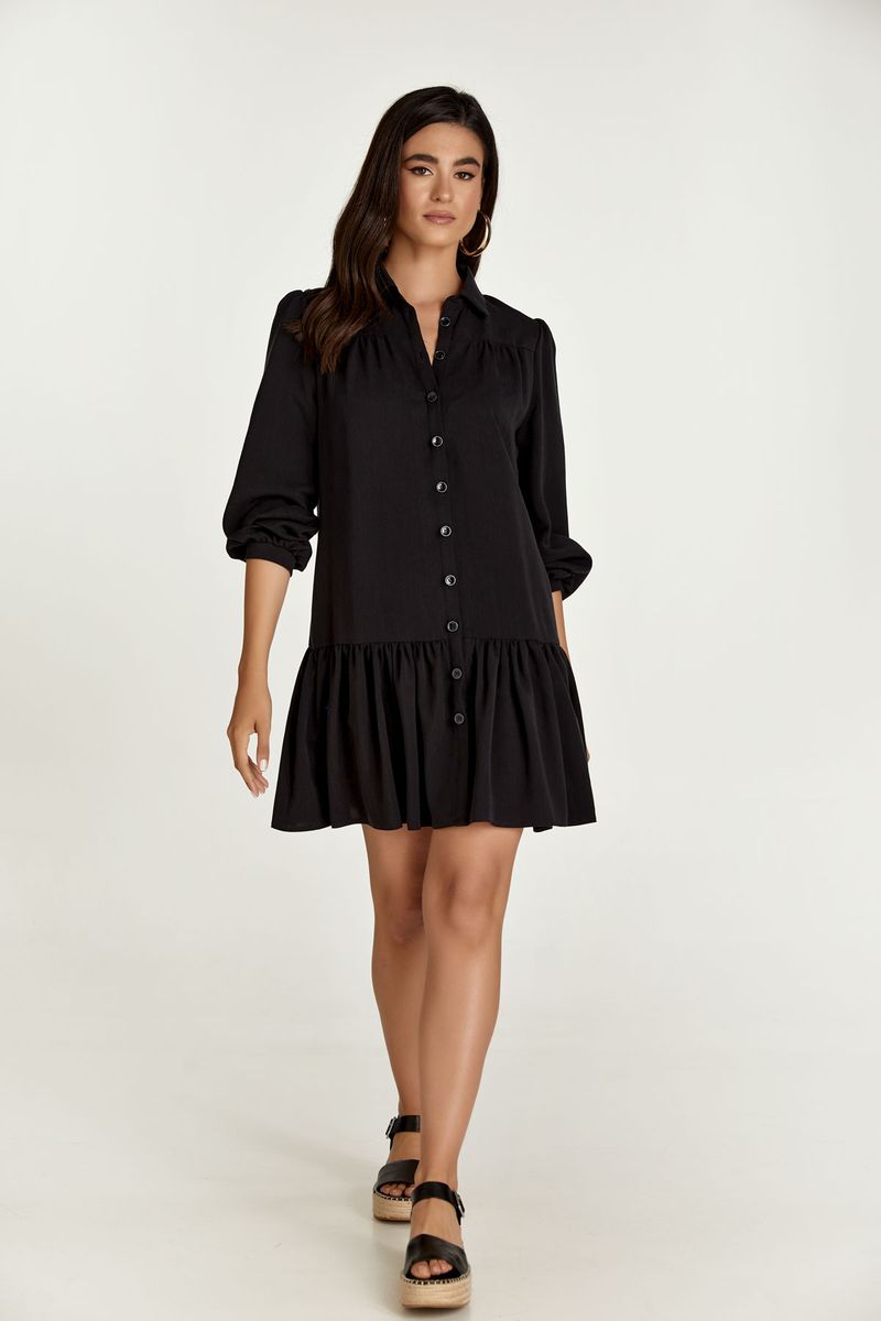 Gestuftes Tencel-Kleid mit Knopfleiste