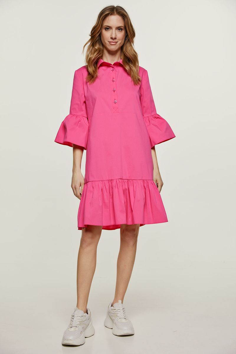 Rüschenkleid aus Popeline mit Glockenärmeln