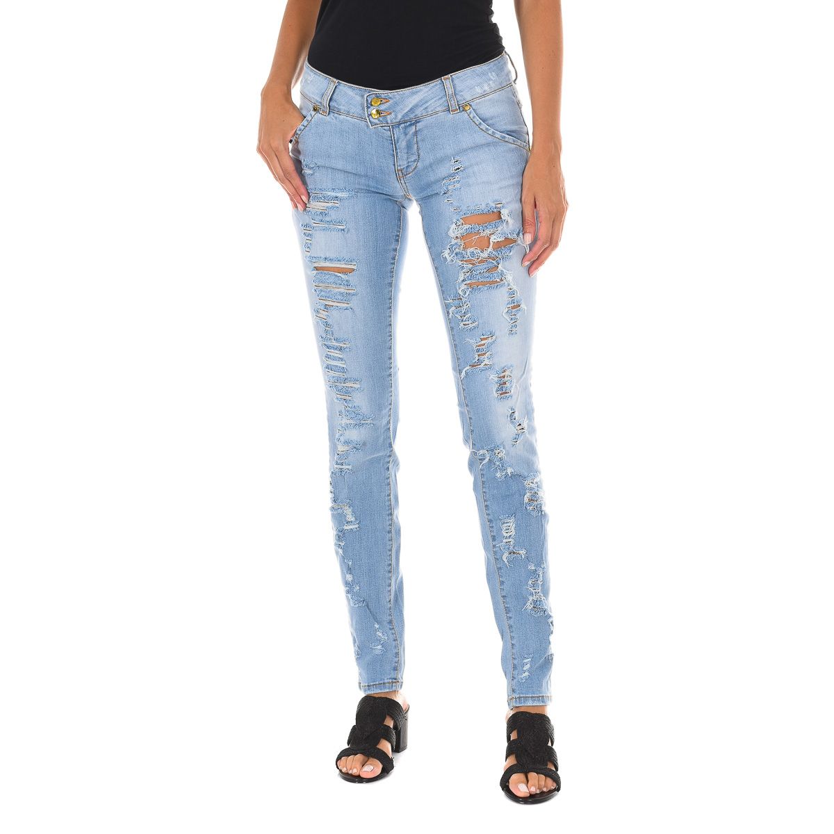 Hüftige Skinny-Jeans mit starken Rissen