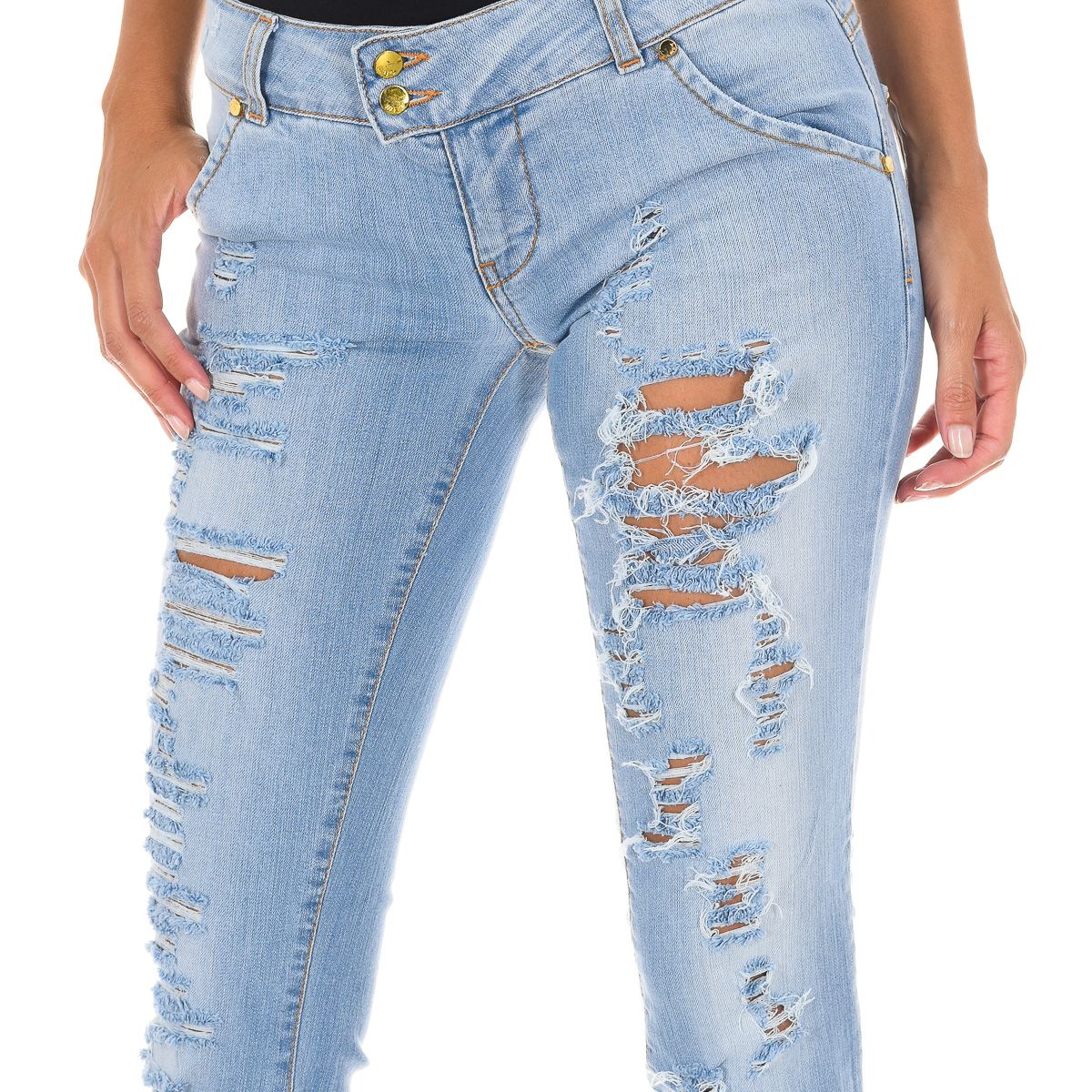Hüftige Skinny-Jeans mit starken Rissen