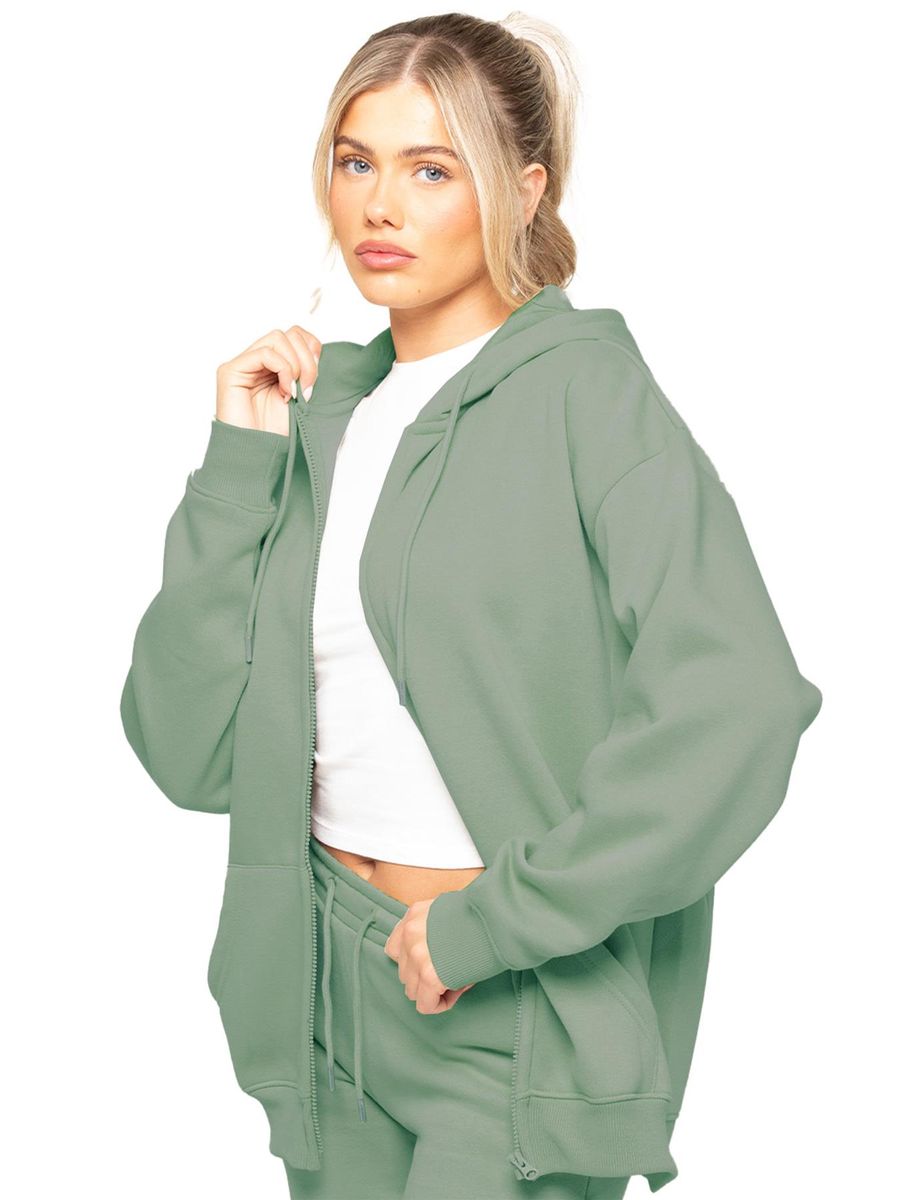 Übergroßer Fleece-Kapuzenpullover mit Reißverschluss