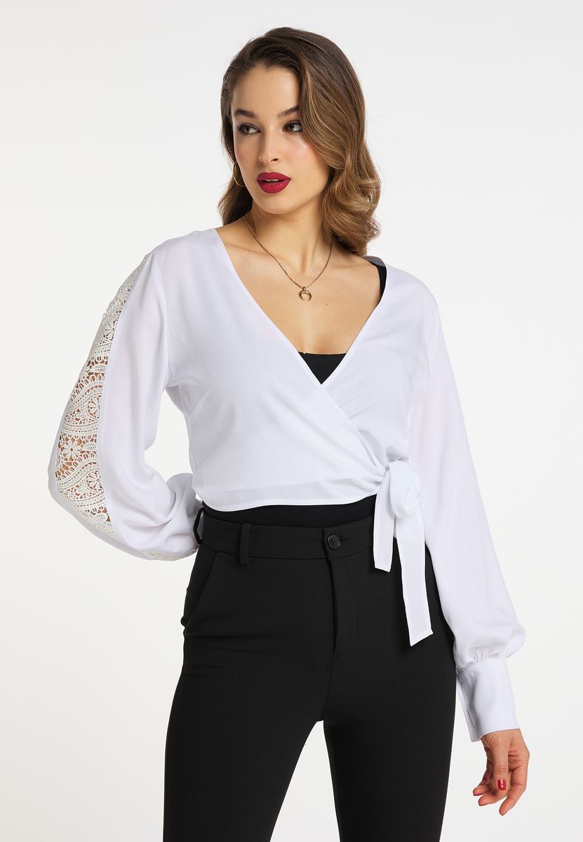 Elegante Wickelbluse mit Spitzendetails
