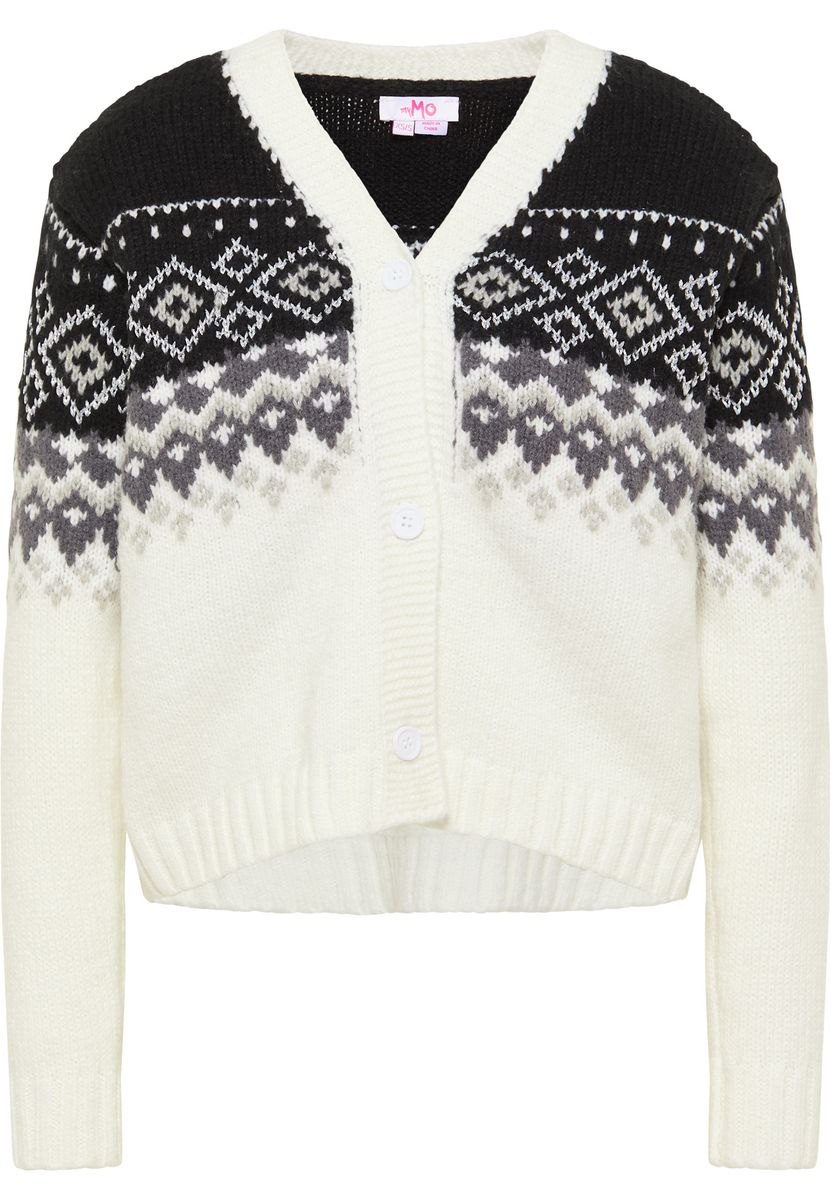 Kurze Strickjacke mit Norwegermuster
