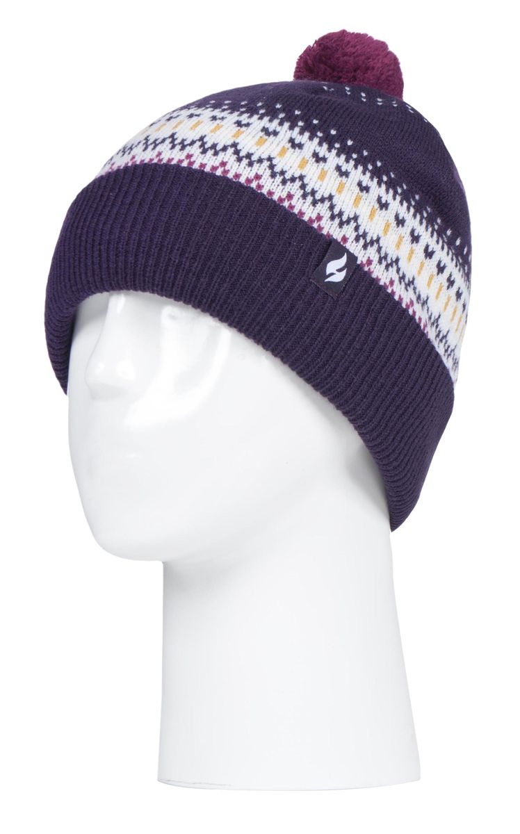 Gemusterte Strickmütze mit Bommel