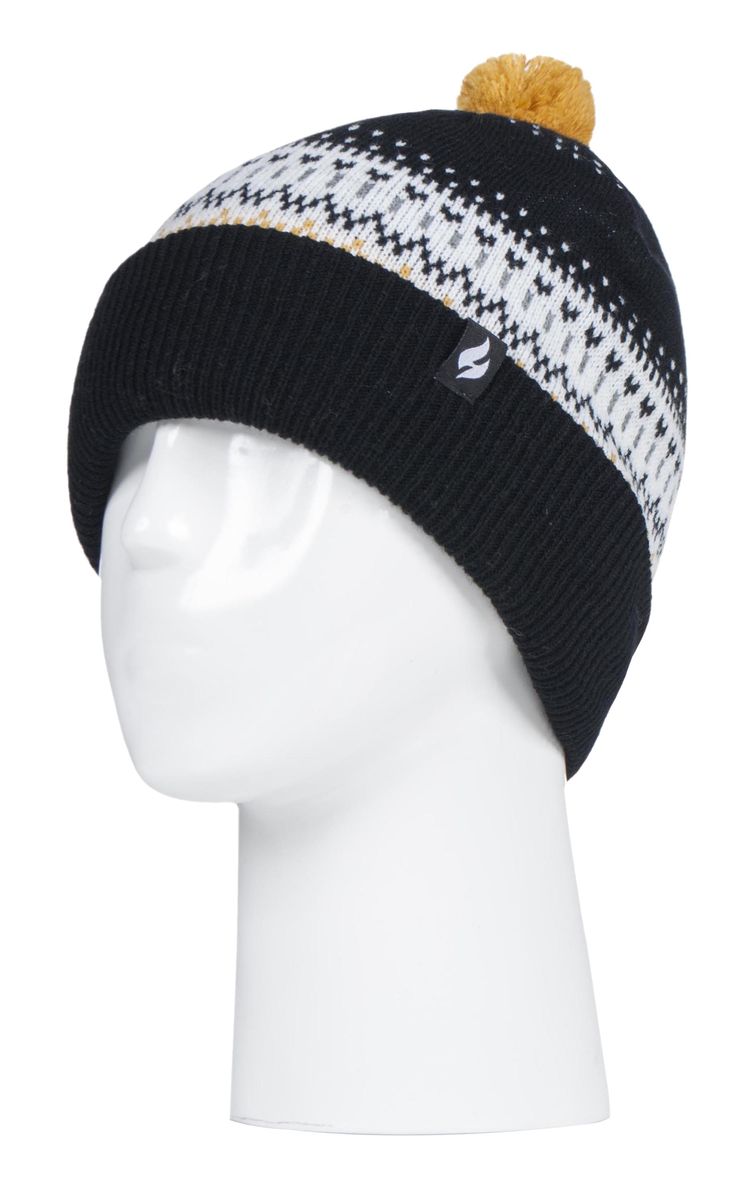 Gemusterte Strickmütze mit Bommel