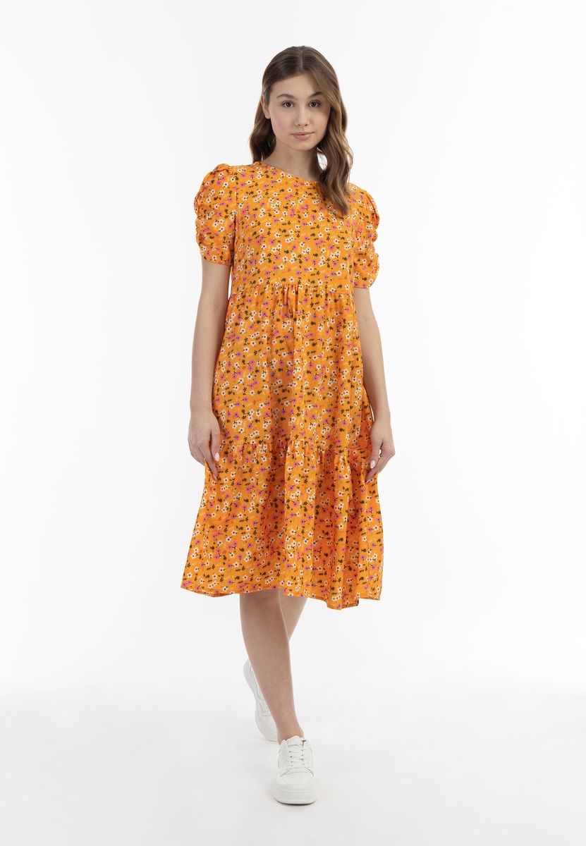Geblümtes Midi-Stufenkleid mit Puffärmeln