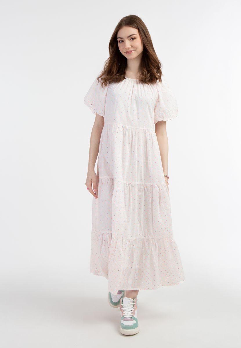 Gestuftes Maxikleid mit Pünktchenmuster