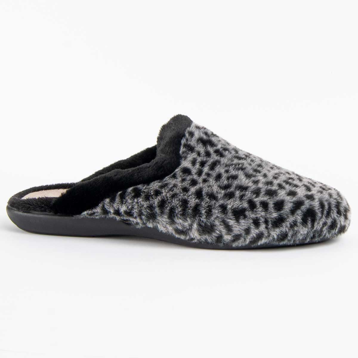 Hausschuhe mit Animal-Print und Kunstfell