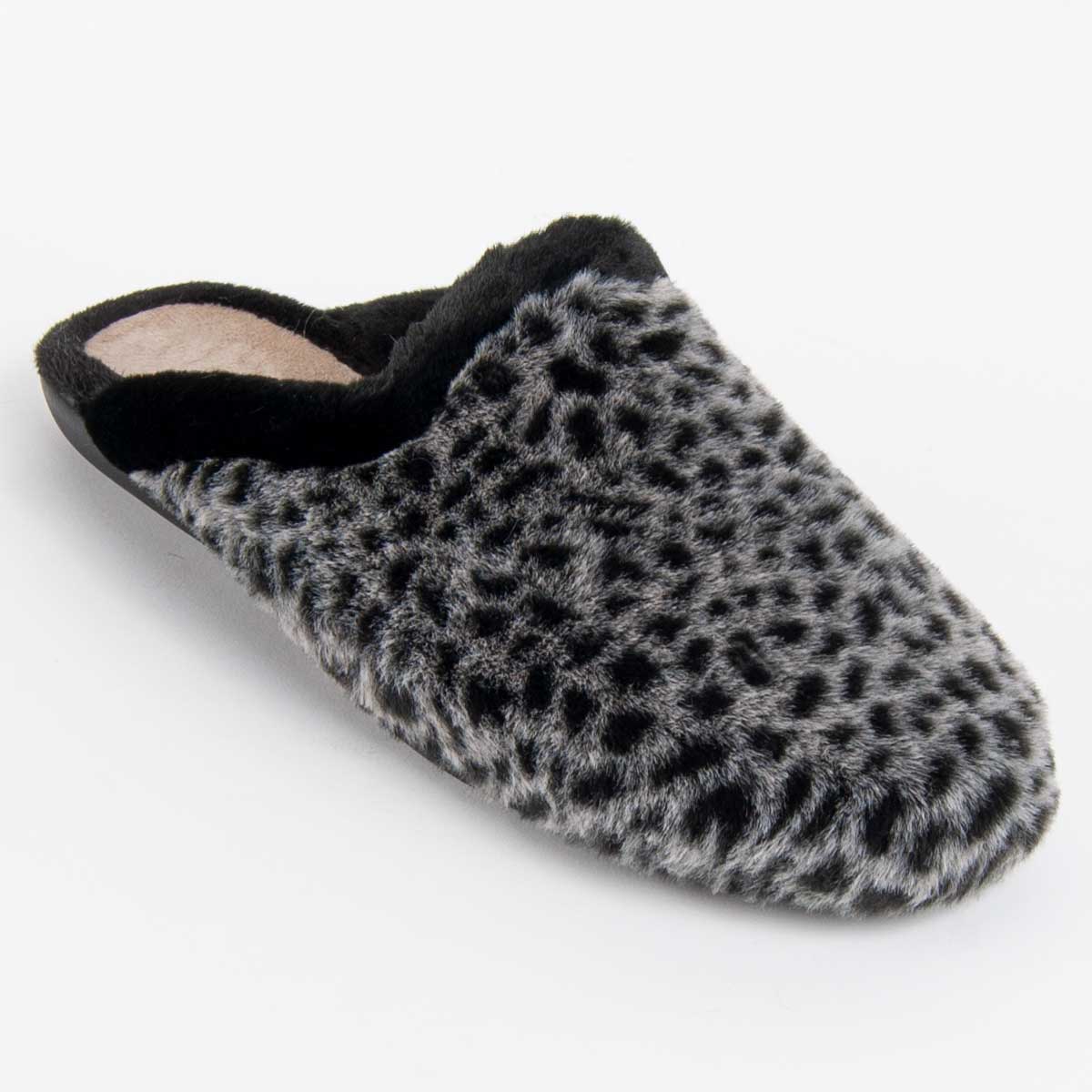 Hausschuhe mit Animal-Print und Kunstfell