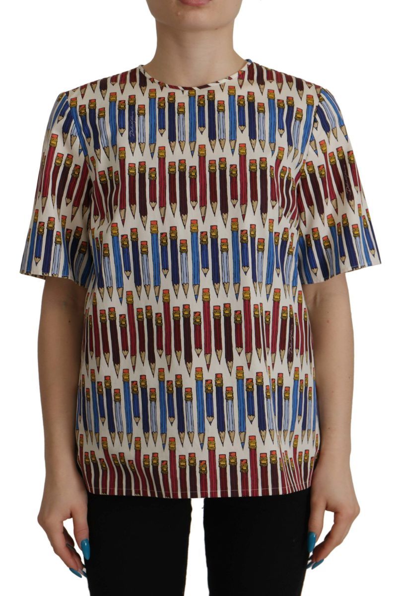 Baumwollbluse mit verspieltem Bleistift-Print