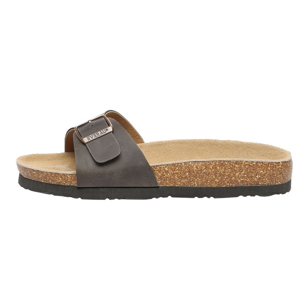 Leder-Slides mit Schnallenriemen und Korksohle