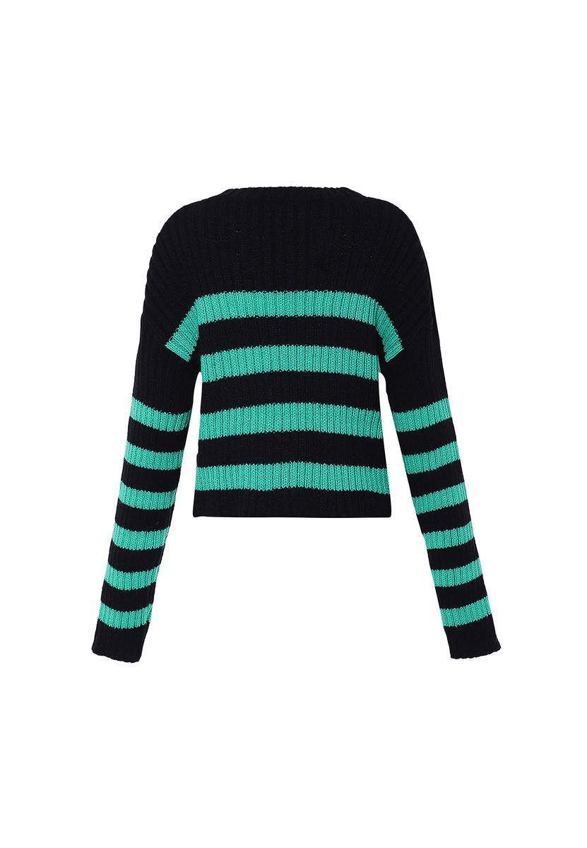 Gestreifter Gerippter Cropped-Strickpullover
