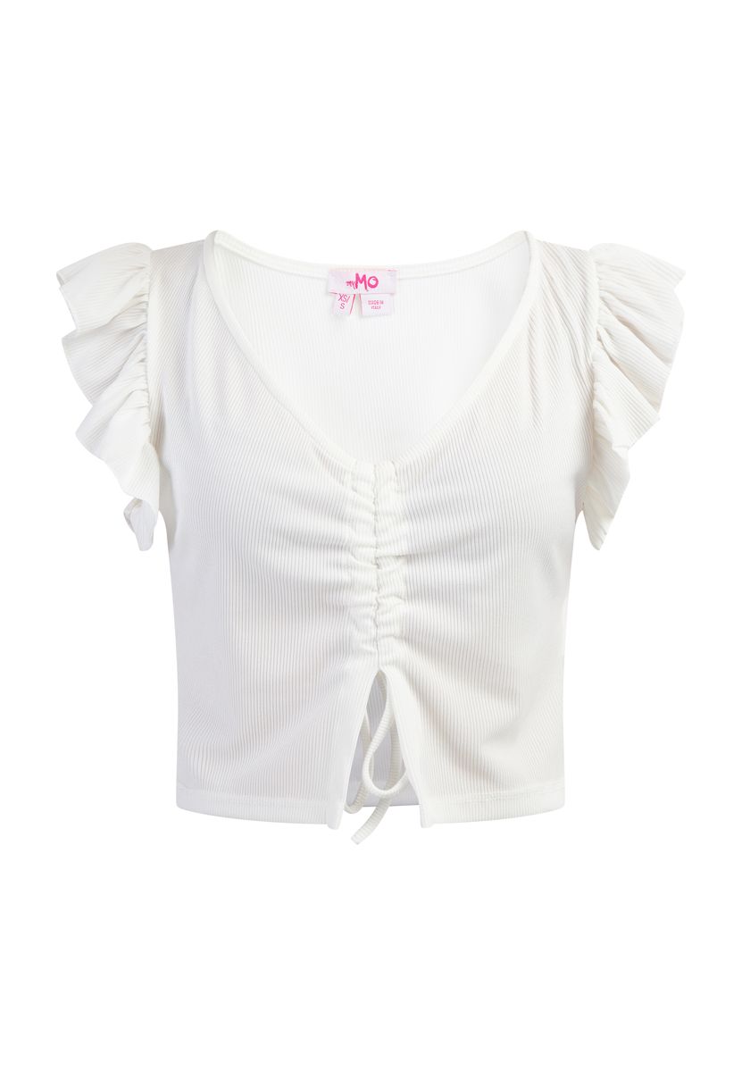 Geripptes Crop-Top mit Rüschen