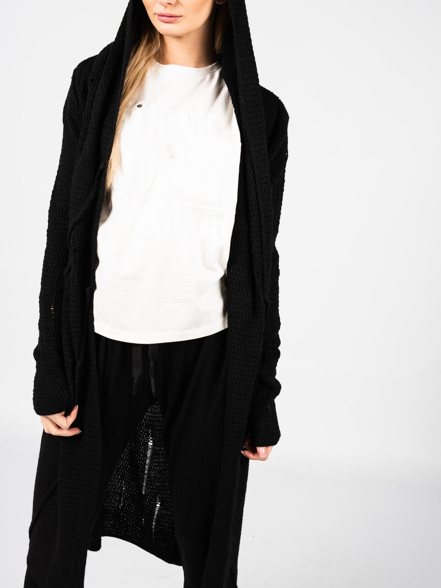 Lange Strickjacke mit Kapuze