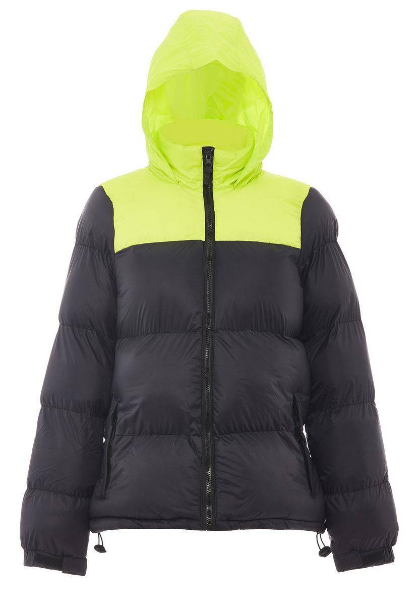 Zweifarbige Pufferjacke mit Kapuze
