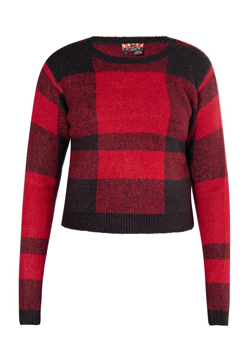 Kurzer Strickpullover mit Karomuster