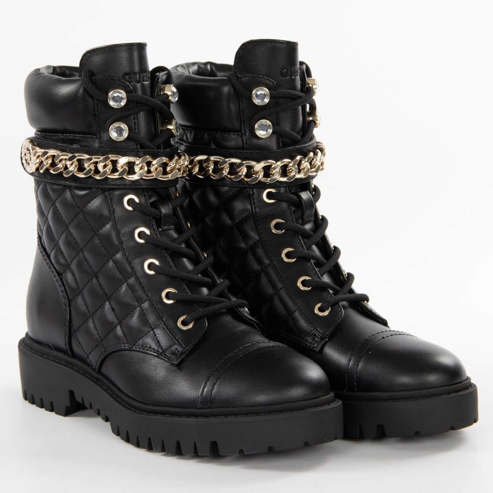 Gesteppte Schnürboots mit Ketten-Detail