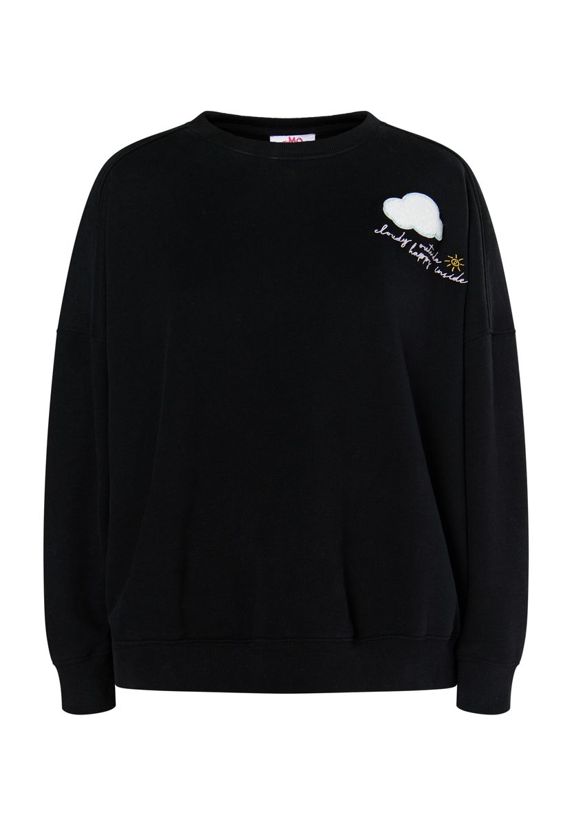 Sweatshirt mit Wolken-Applikation und Rundhalsausschnitt