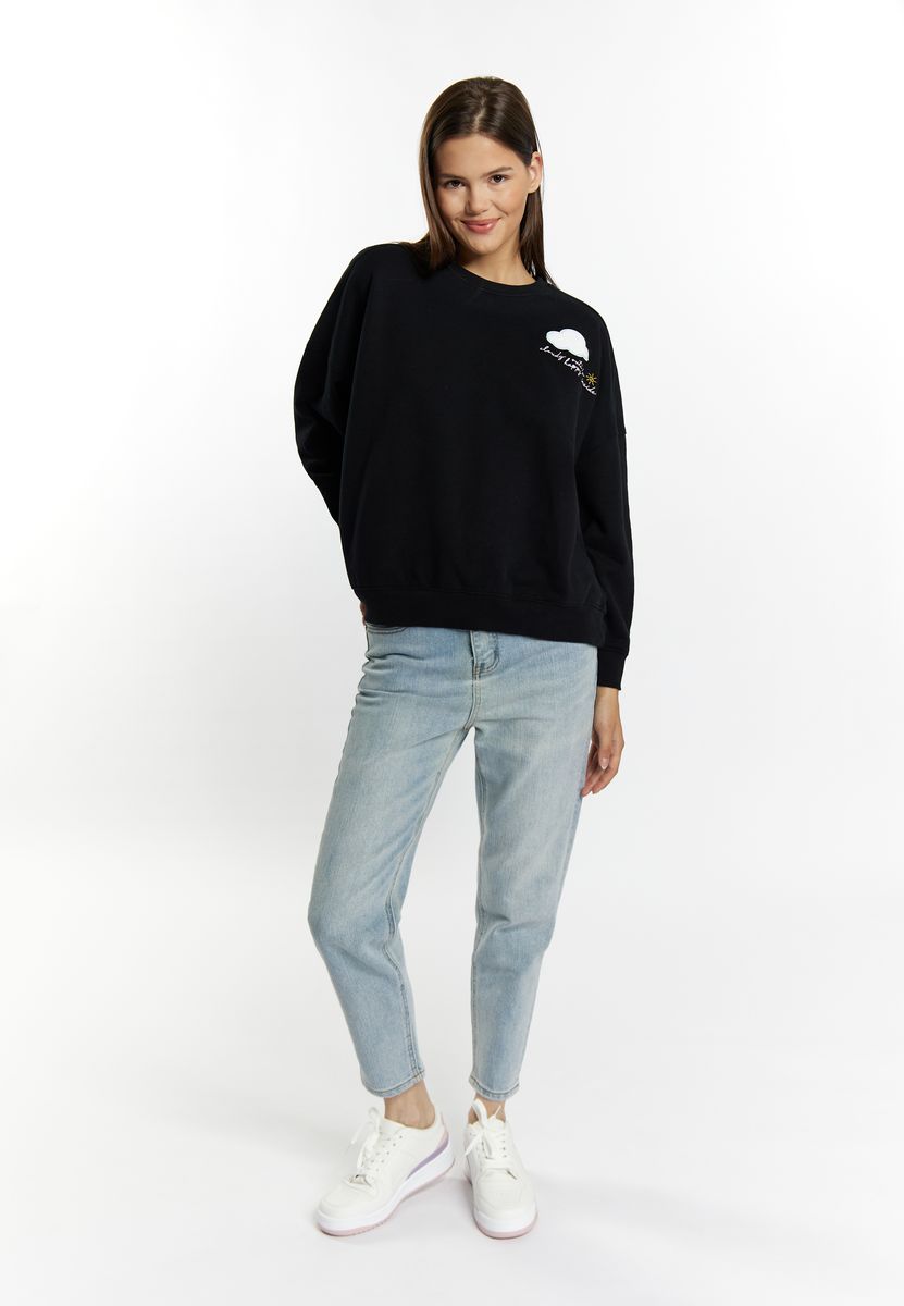 Sweatshirt mit Wolken-Applikation und Rundhalsausschnitt