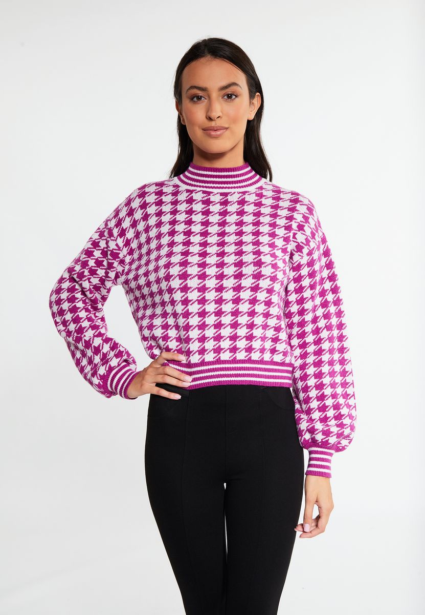 Strickpullover mit Hahnentritt-Muster