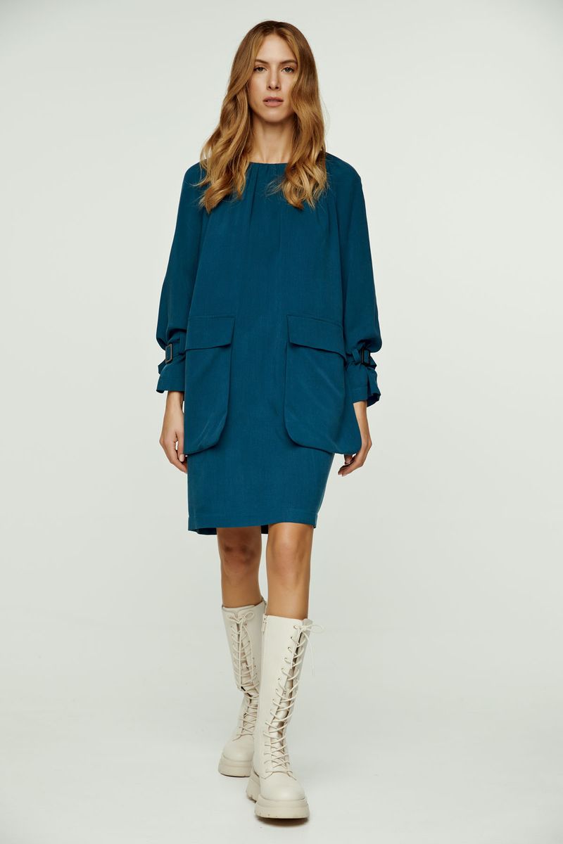 Lockeres Tencel-Kleid mit Übergroßen Taschen
