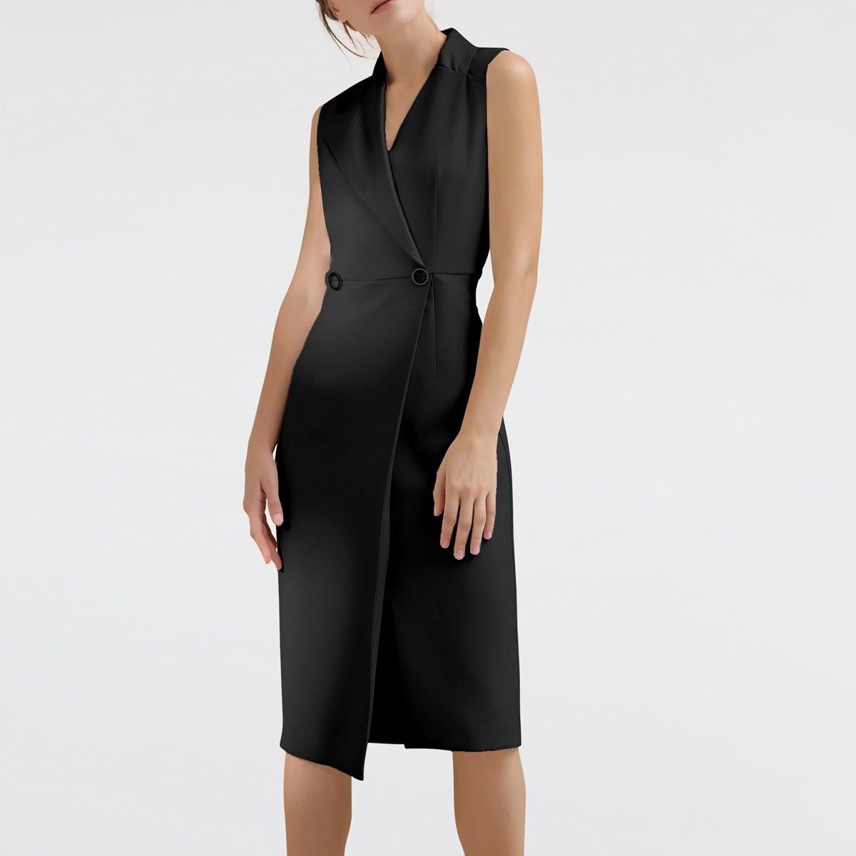 Ärmelloses Wickelkleid in Midi-Länge