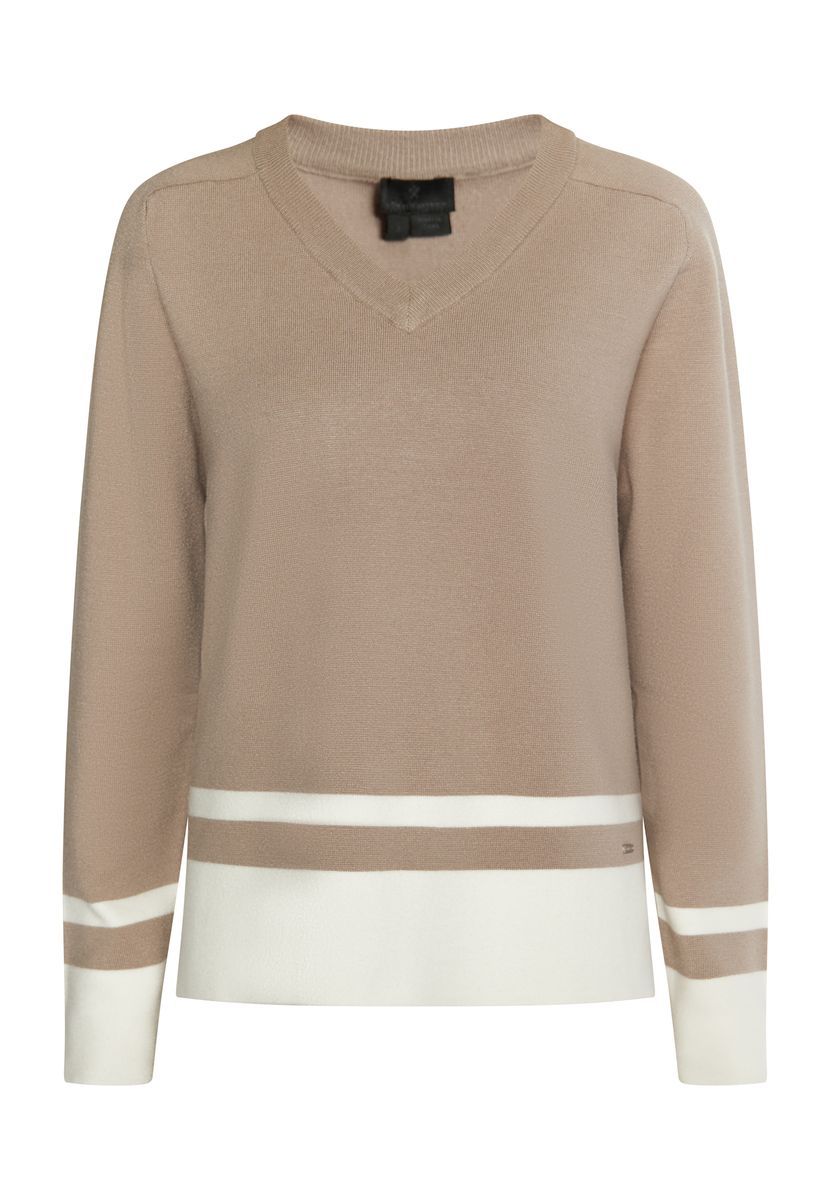 V-Ausschnitt Strickpullover mit Kontraststreifen