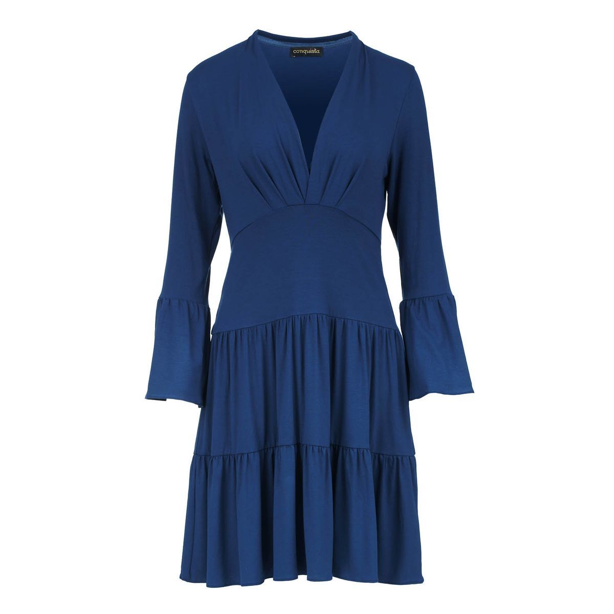 Gestuftes Jersey-Kleid mit V-Ausschnitt