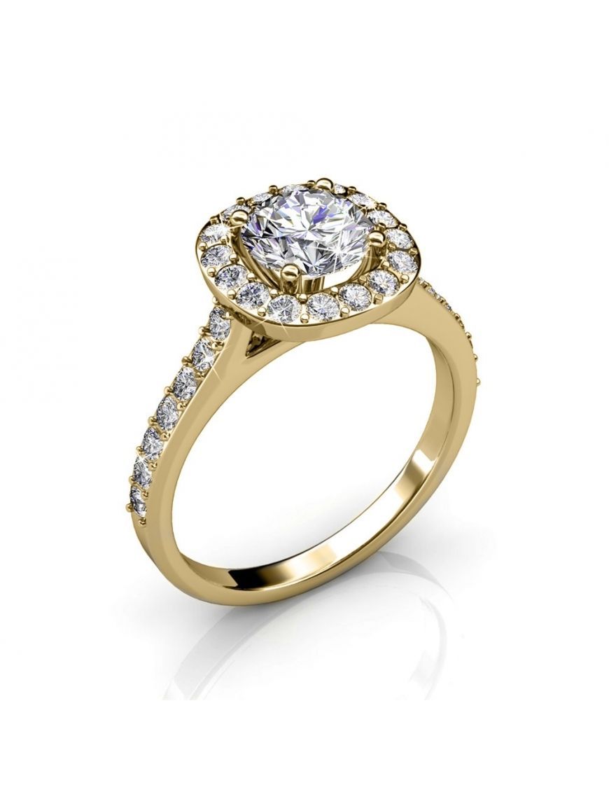 Glamouröser Solitärring mit Kissen-Halo