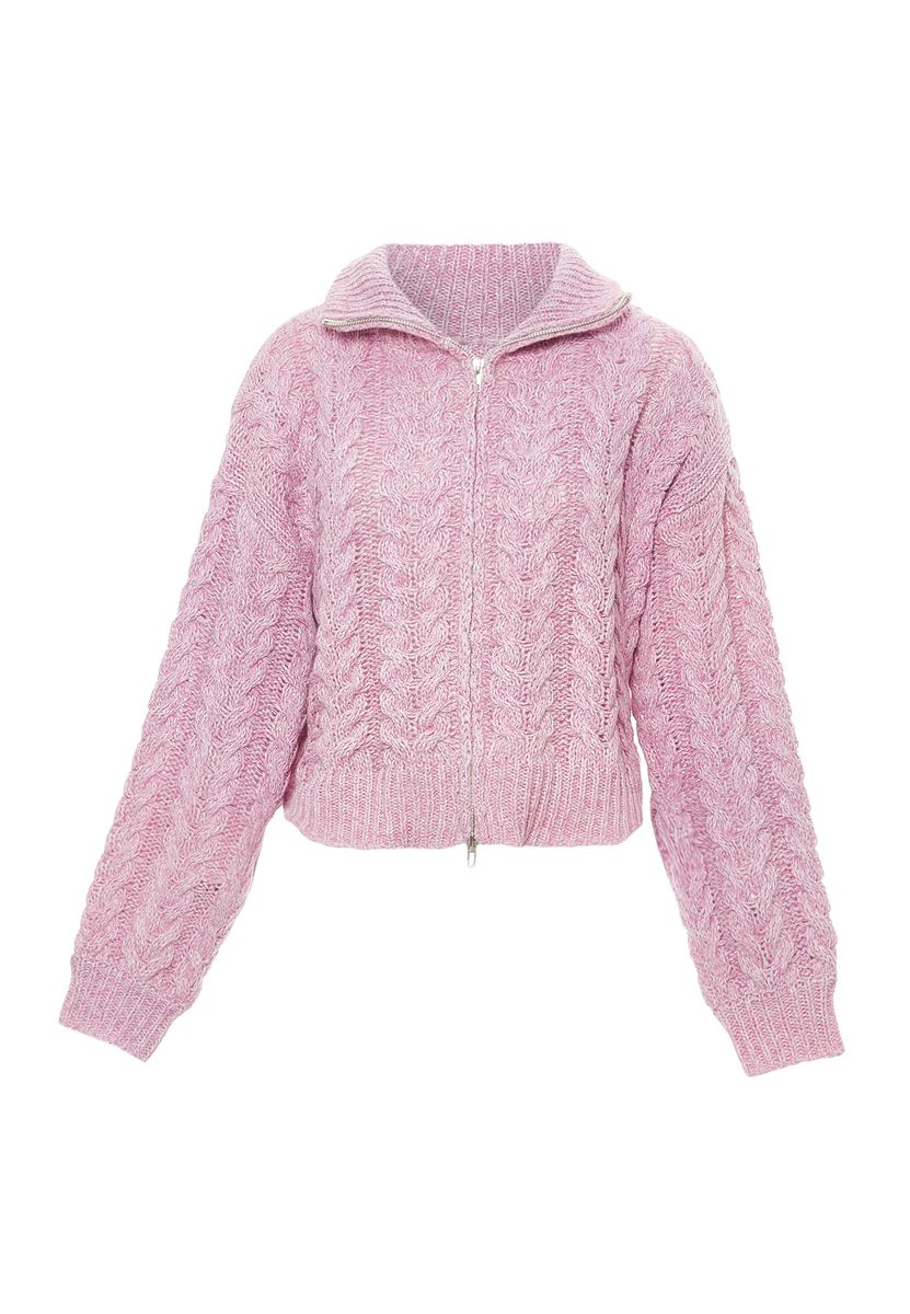 Strickjacke mit Zopfmuster und Reißverschluss