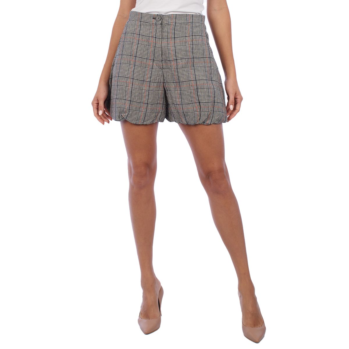 Hochgeschnittene karierte Leinen-Shorts