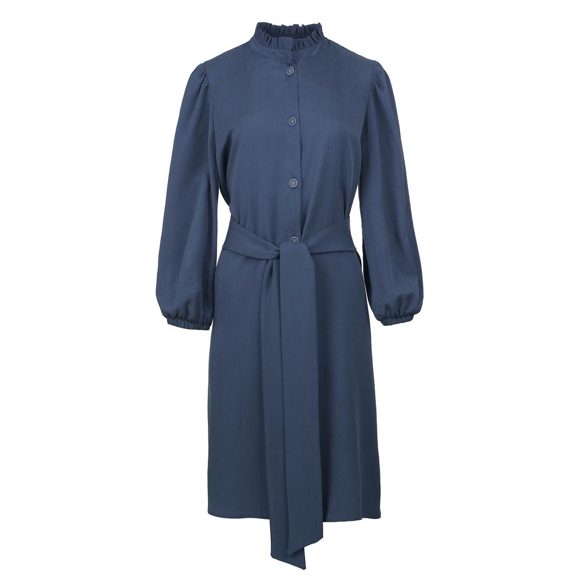 Gürtelkleid aus Tencel mit Knopfleiste