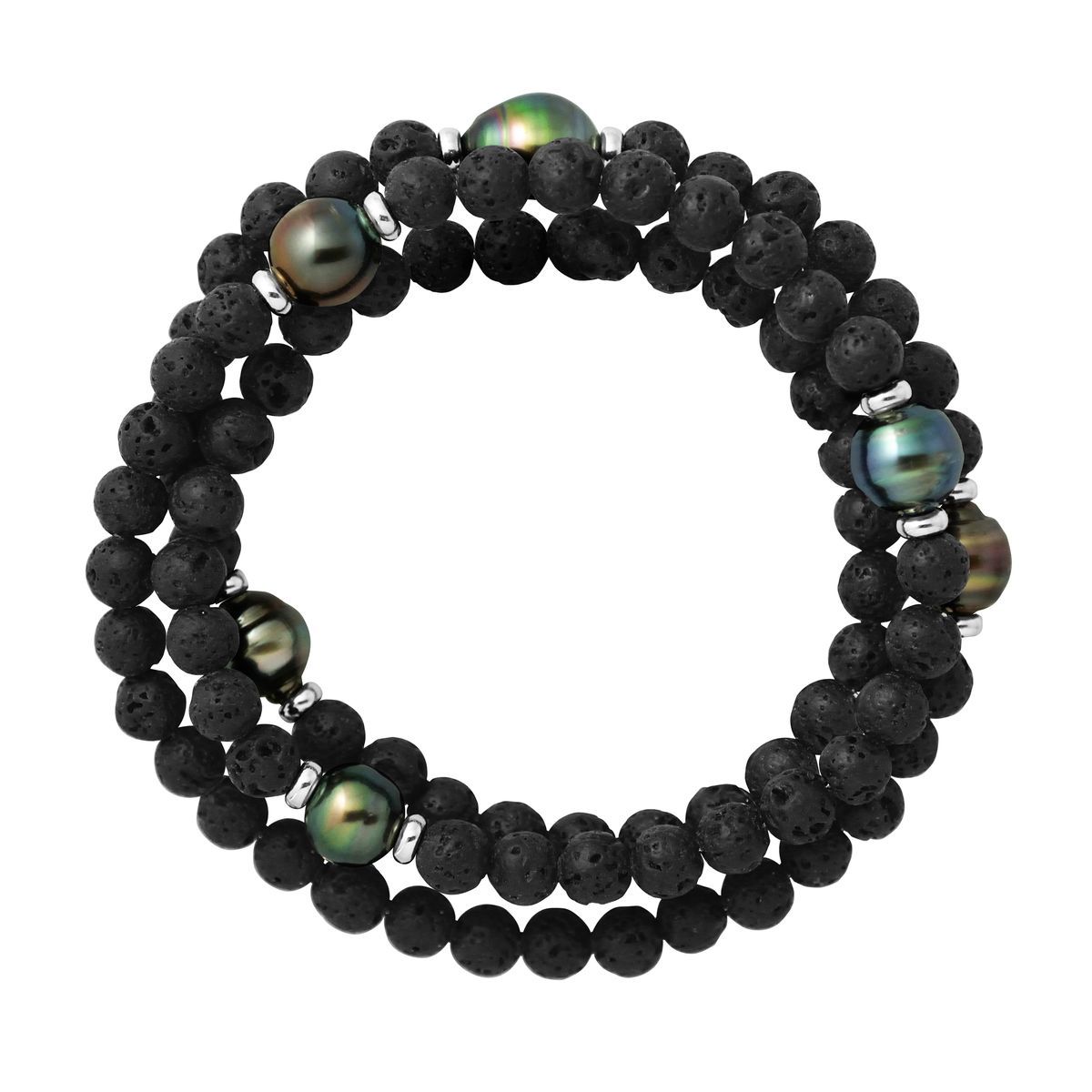 Dreireihiges Lavastein-Armband mit Perlen