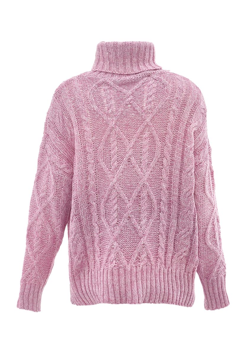 Grobstrick-Rollkragenpullover mit Zopfmuster