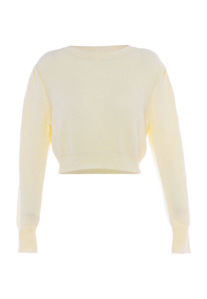 Kurzer Feinstrickpullover mit Puffärmeln