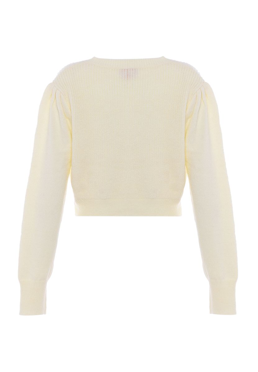 Kurzer Feinstrickpullover mit Puffärmeln