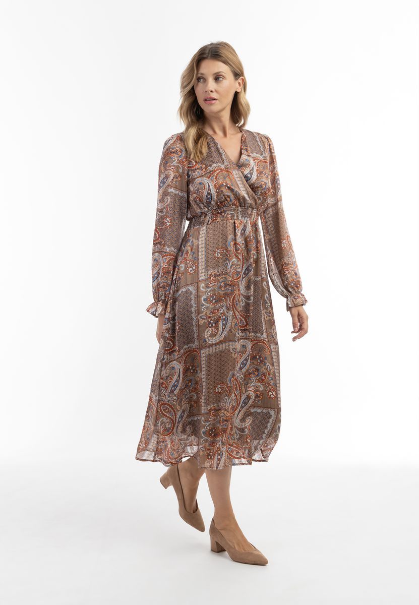 Paisley-Maxikleid mit gesmokter Taille