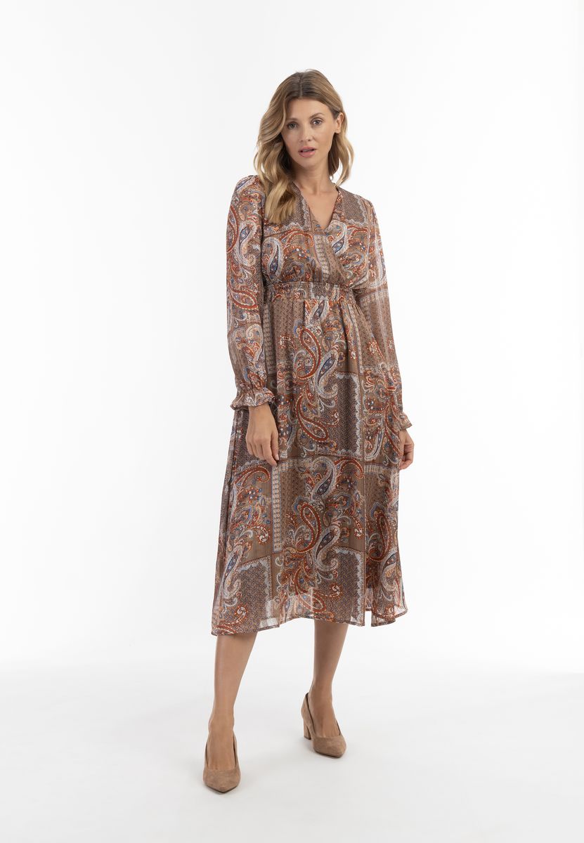 Paisley-Maxikleid mit gesmokter Taille