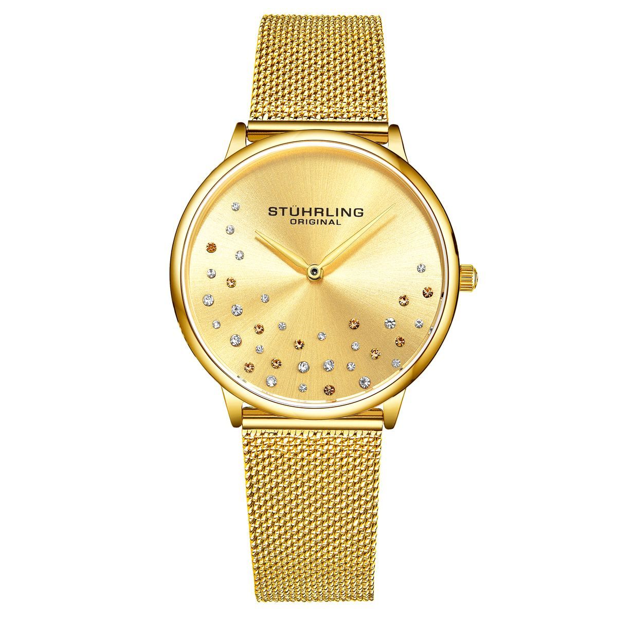 Elegante Mesh-Uhr mit Kristallbesatz
