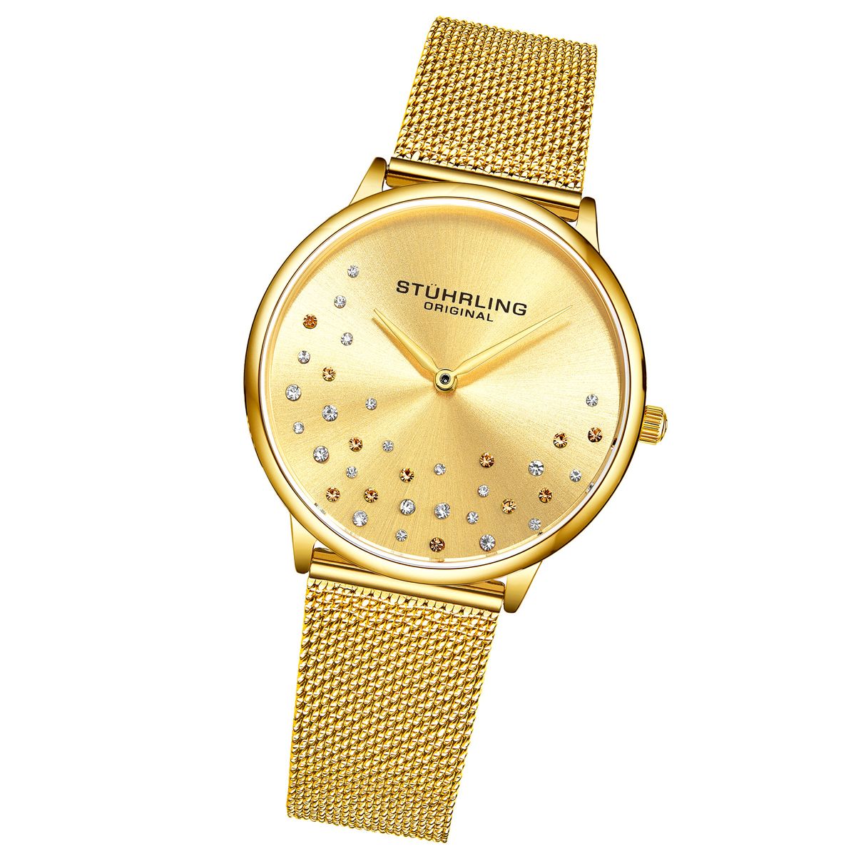 Elegante Mesh-Uhr mit Kristallbesatz