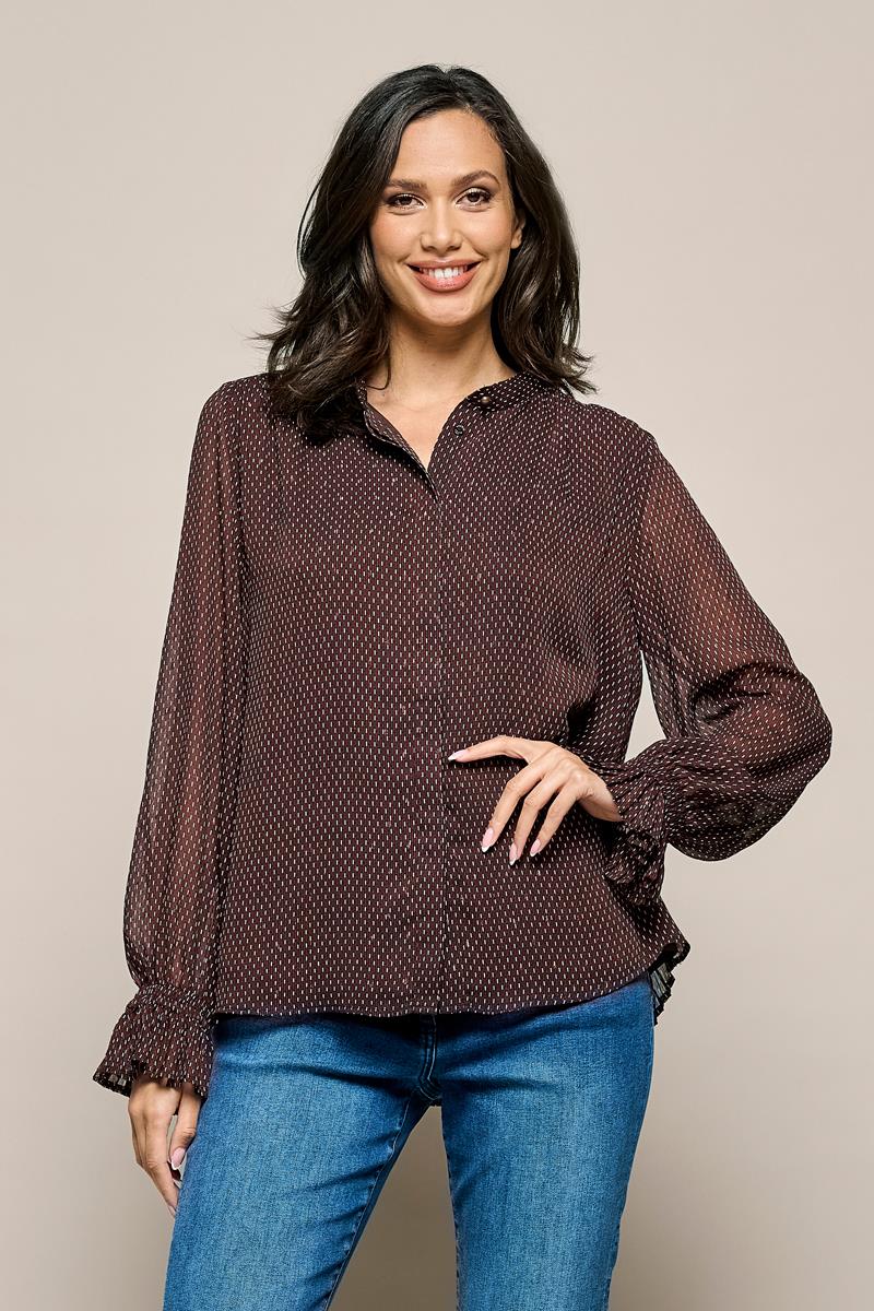 Elegante Print-Bluse mit Smok-Details