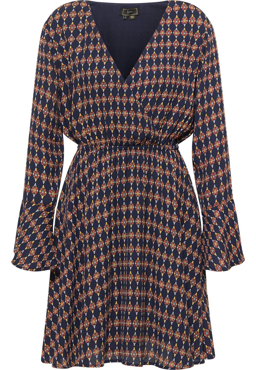 Minikleid mit Geometrie-Print und Trompetenärmeln