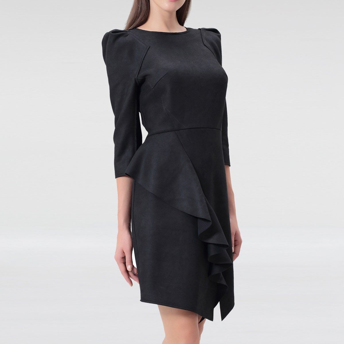 Wildlederkleid mit skulpturalen Schultern